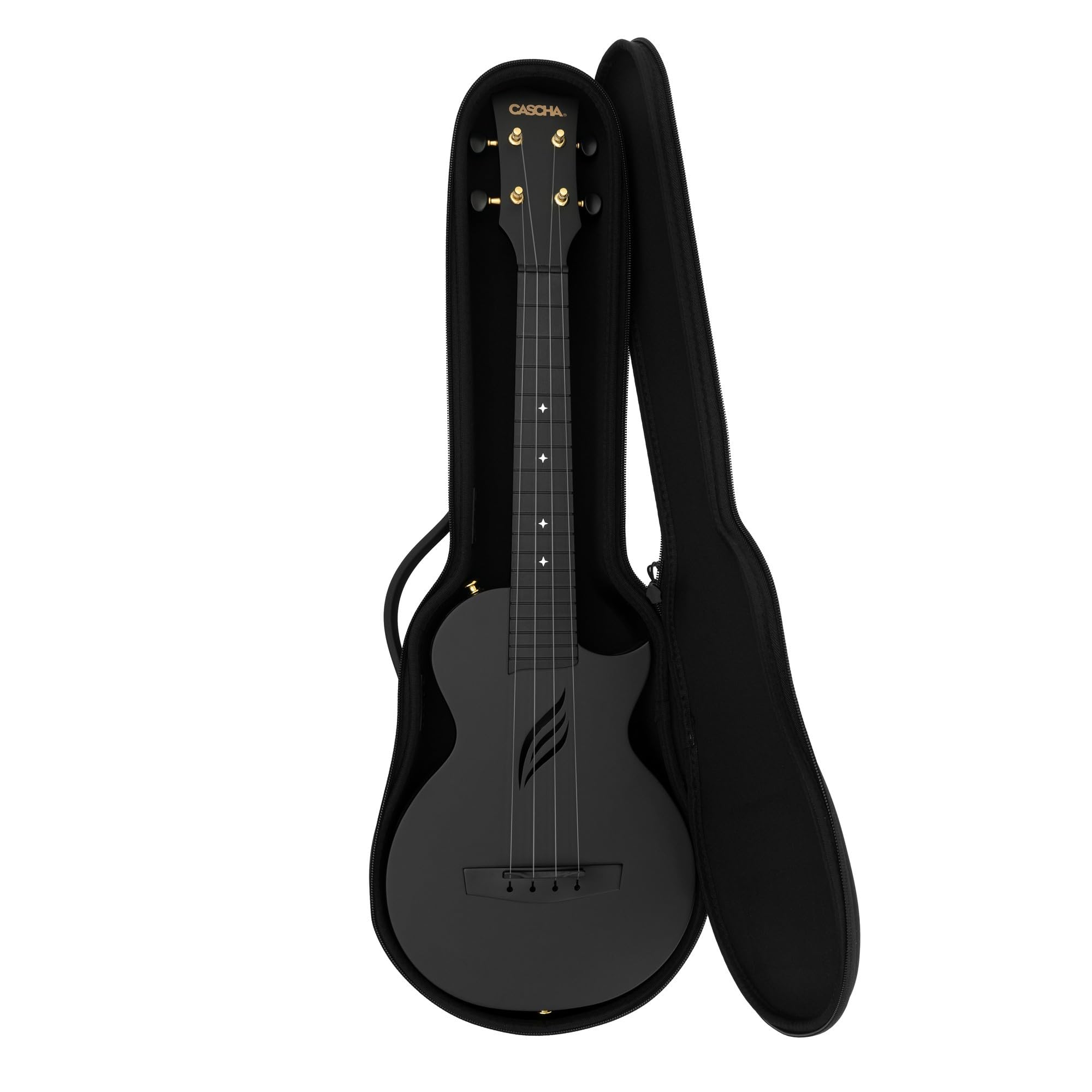CASCHA Konzert Ukulele Set aus Kohlefaser I Carbon Ukulele Starter Kit mit 3 Plektren Tasche Gurt I Ukulele Set Fluorcarbon Saiten I Kleine Hawaii Gitarre für Anfänger Fortgeschrittene I Schwarz