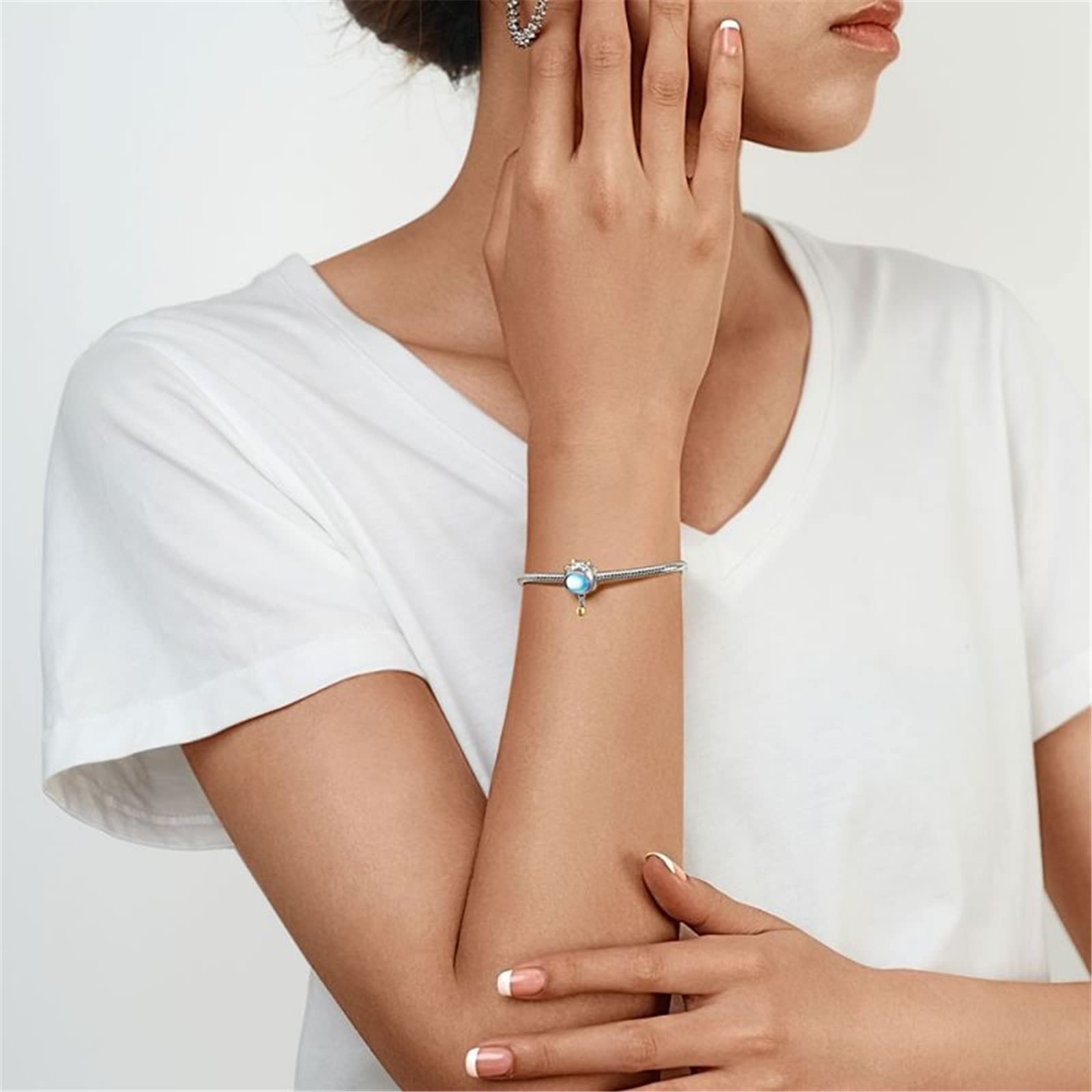 GNOCE Branello di Fascino Gatto Fortunato con Campana Argento 925 Perline Pendenti e Ciondoli per Braccialetti Gioielli Regalo per Le Donne Fit Bracciali A Catena Del Serpente/Collana (Lucky Cat)