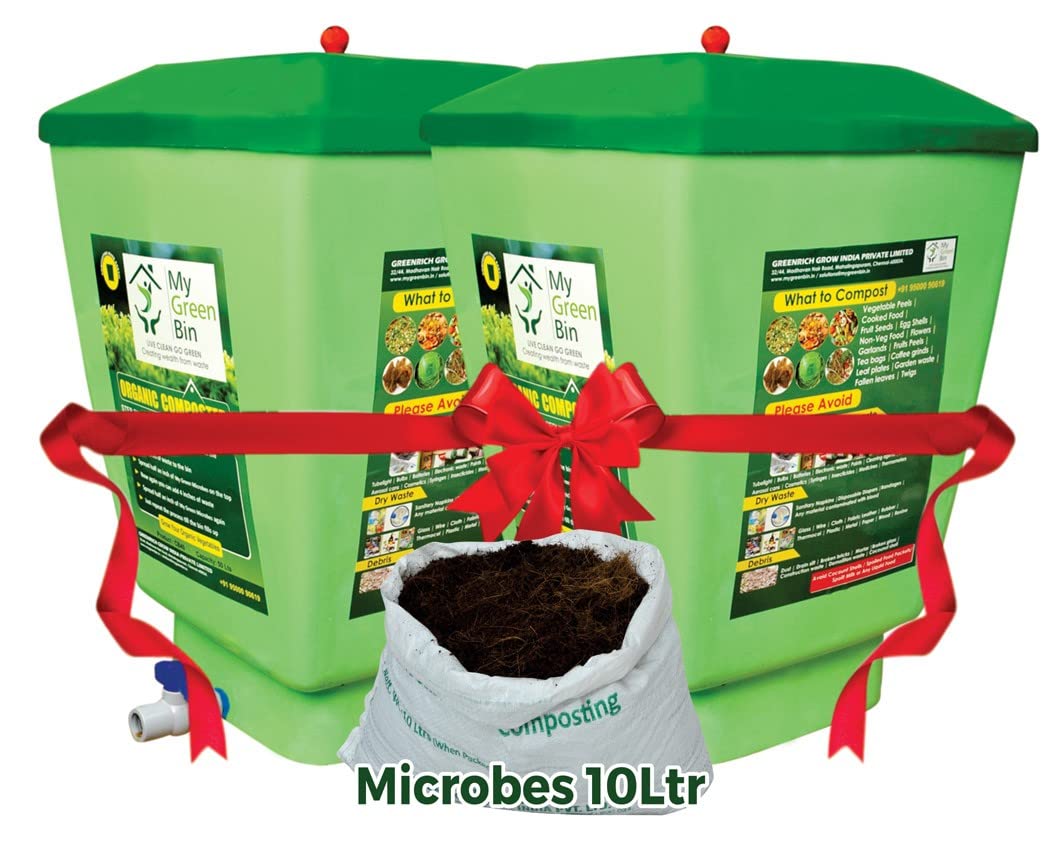 My Green Bin Live Clean GO Green 50 LTR FRP Home Compost Bin |Green (Pack of 2)