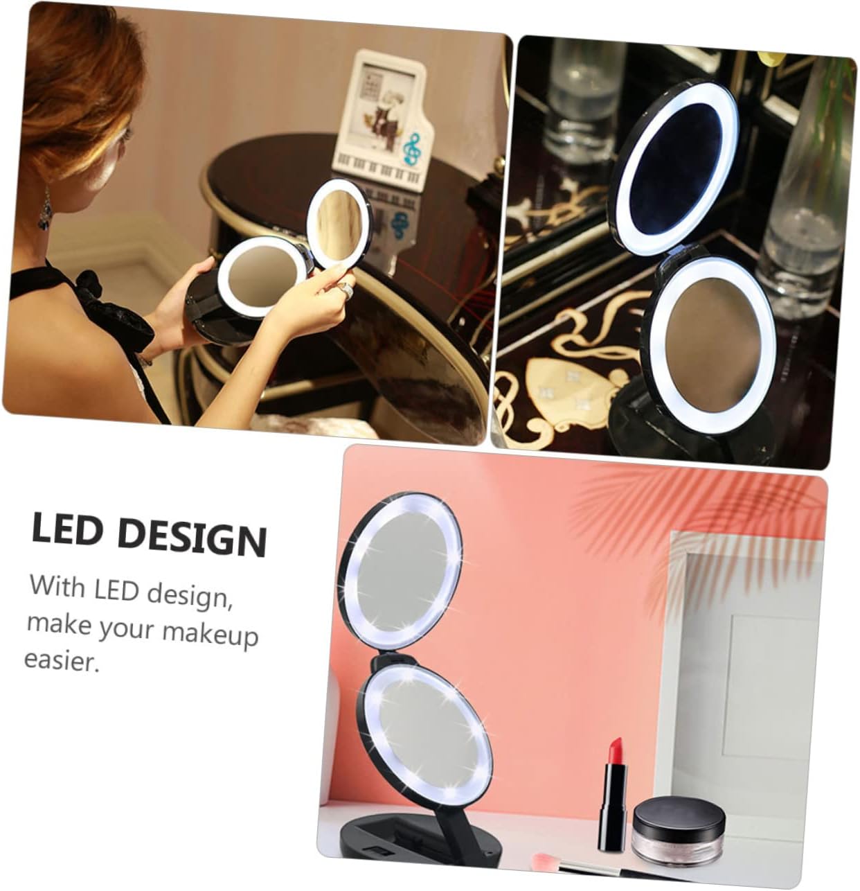 3-Fold Portable Makeup Mirror Double-Sided Compact Folding Mirror for Travel Lightweight Handheld Vanity No Batteries Required