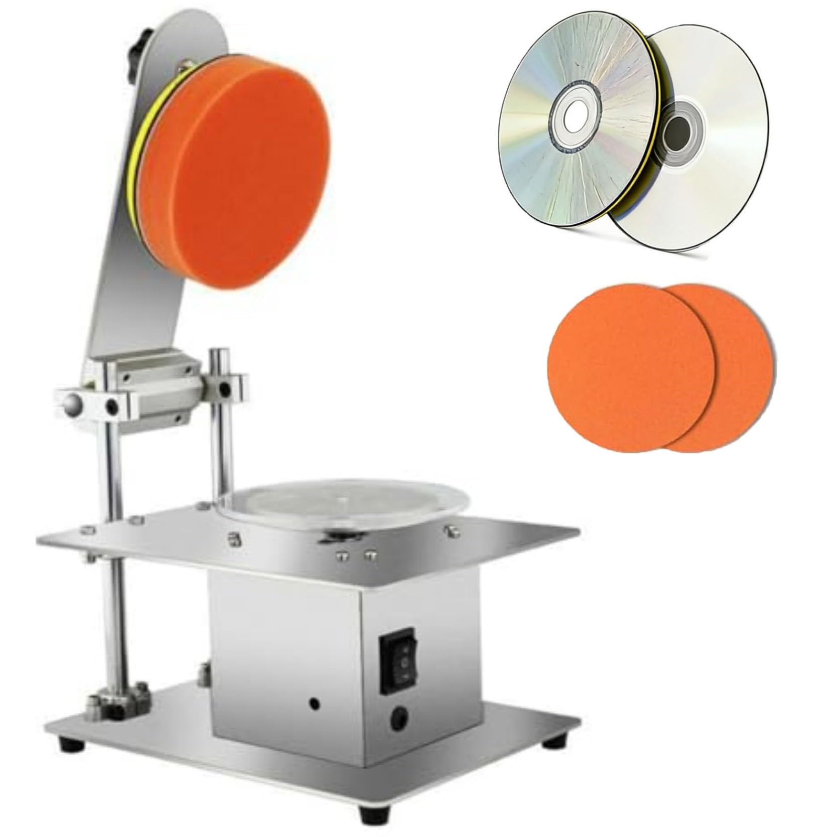 Macchina per la pulizia della riparazione dei dischi, lucidatrice semiautomatica per CD/DVD, velocità regolabile 1000-6000rpm, 2 cotone lucidante, tasso di riparazione del 99% per dischi graffiati
