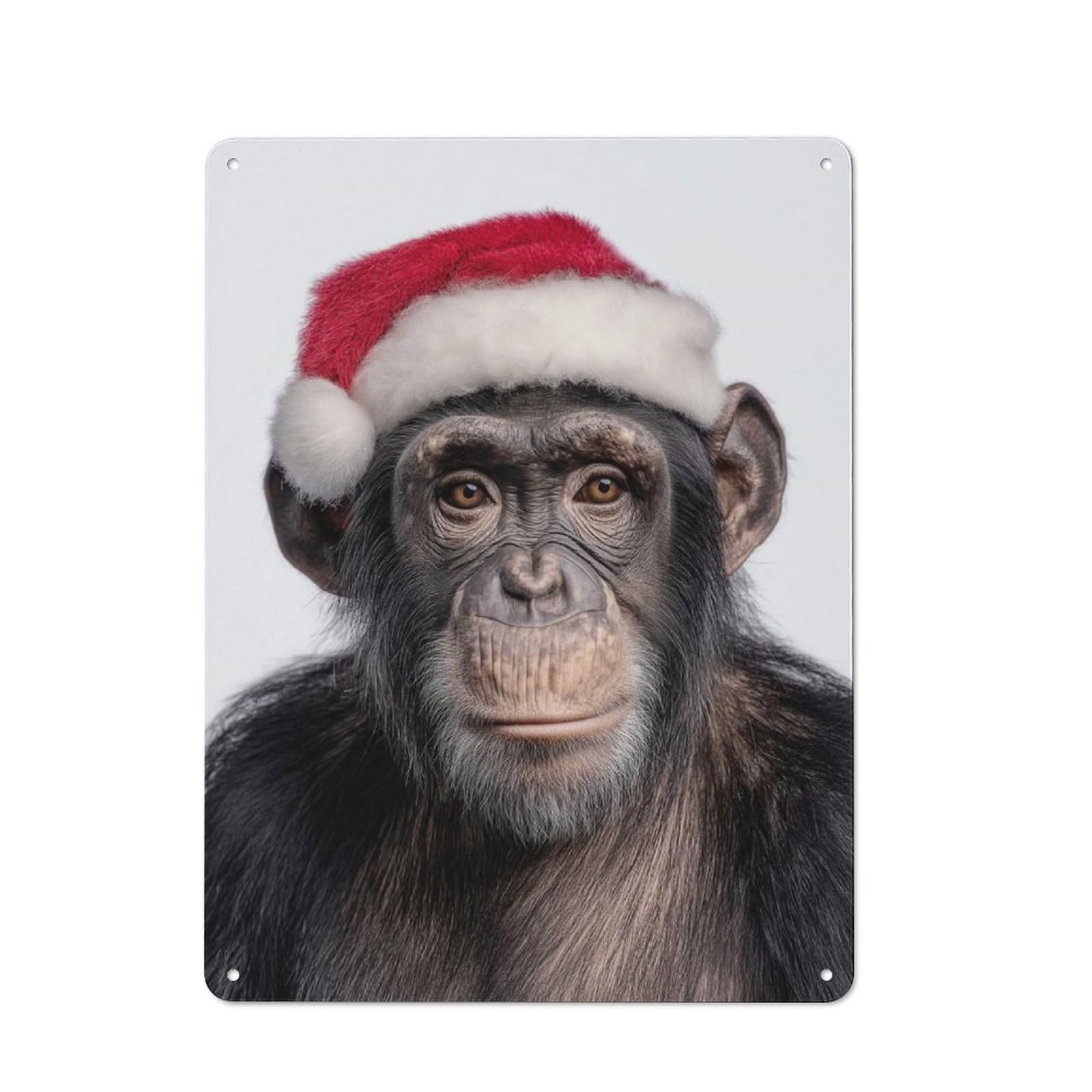 Junmoney Christmas Chimpanzee Wearing A Santa Hat Metal Plaque 40X30cm With For Hallway Wall, Rustic Decor, For Garage, Workshop And Man Cave Decoration
