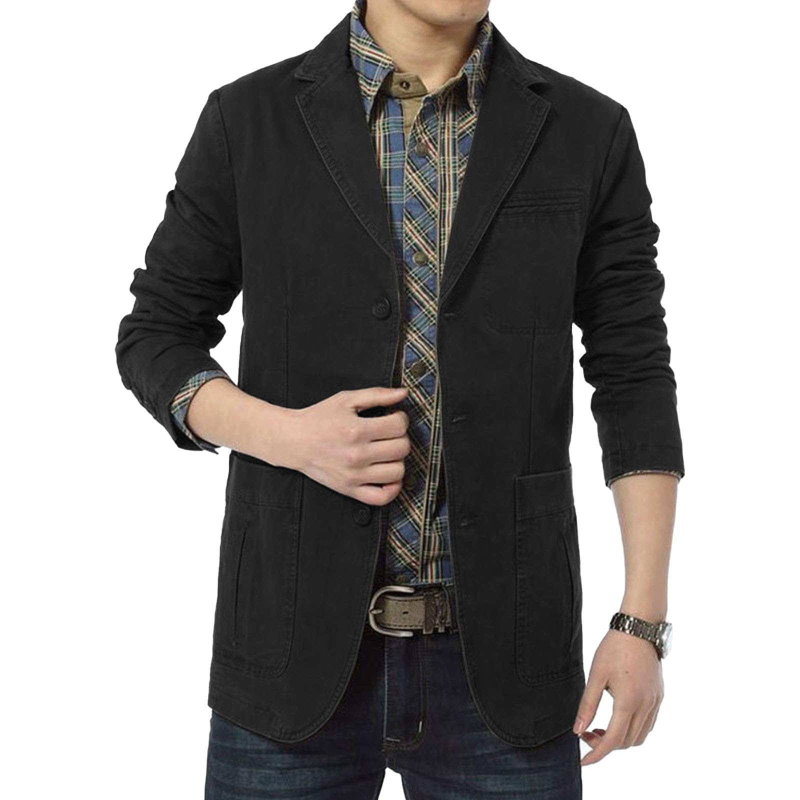 Abrigo casual de tres botones para hombre, chaqueta de negocios, chaqueta deportiva con solapa de muesca, ajuste delgado, para exteriores