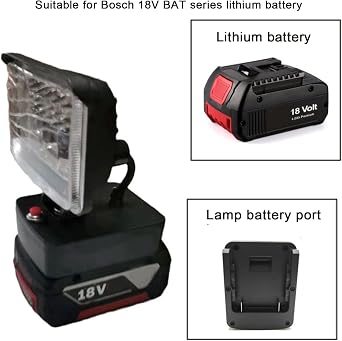LED Flood Light, Super Bright Outdoor Lights with Flash for Bosch 18V BAT Series Lithium Battery
