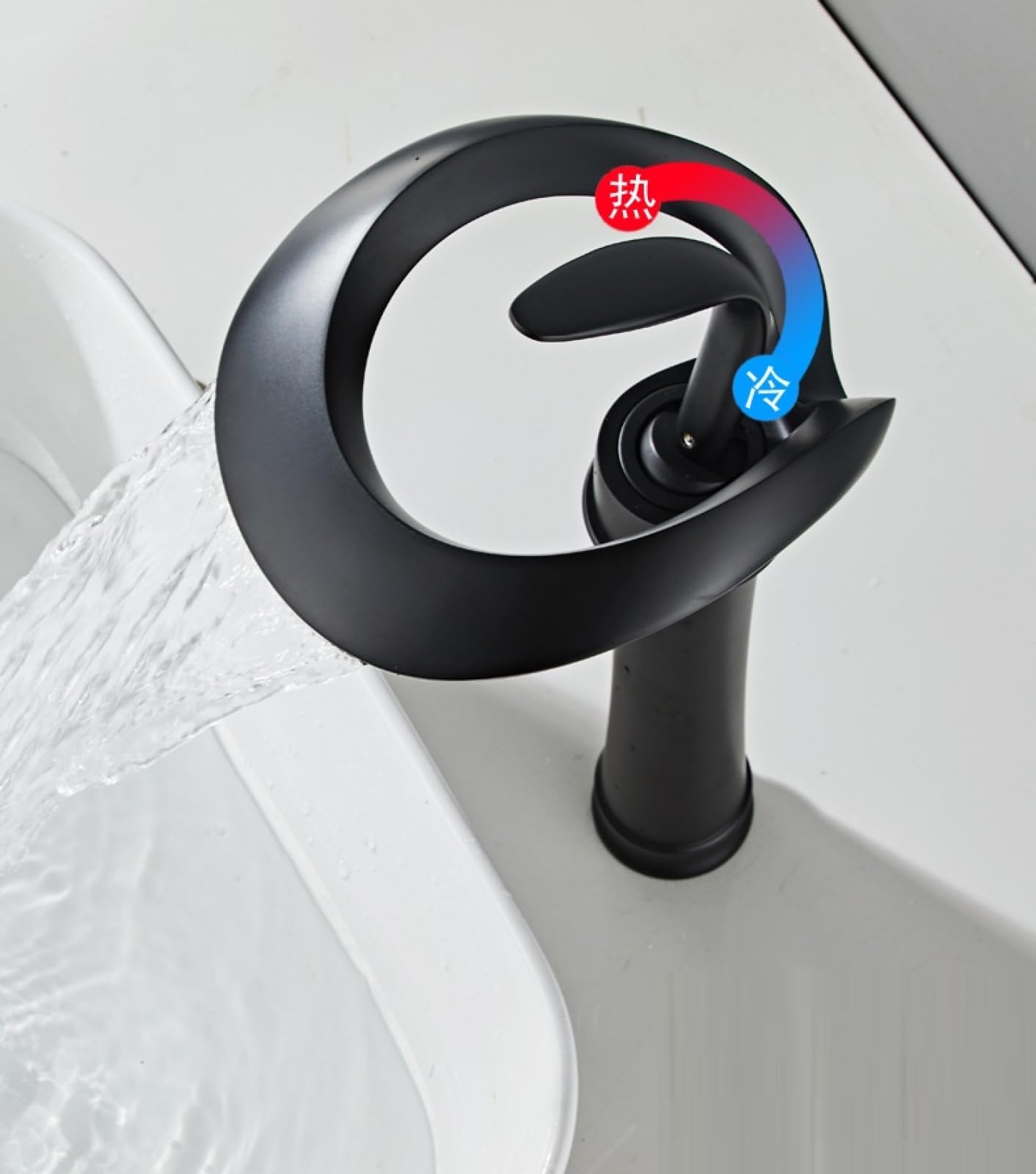 Rubinetti per Il Bagno Rubinetti per lavabo sopra Il Piano Interamente in Rame Rubinetto per lavabo con Acqua Calda e Fredda Rubinetto per lavabo a Cascata rialzato per Il Bagno