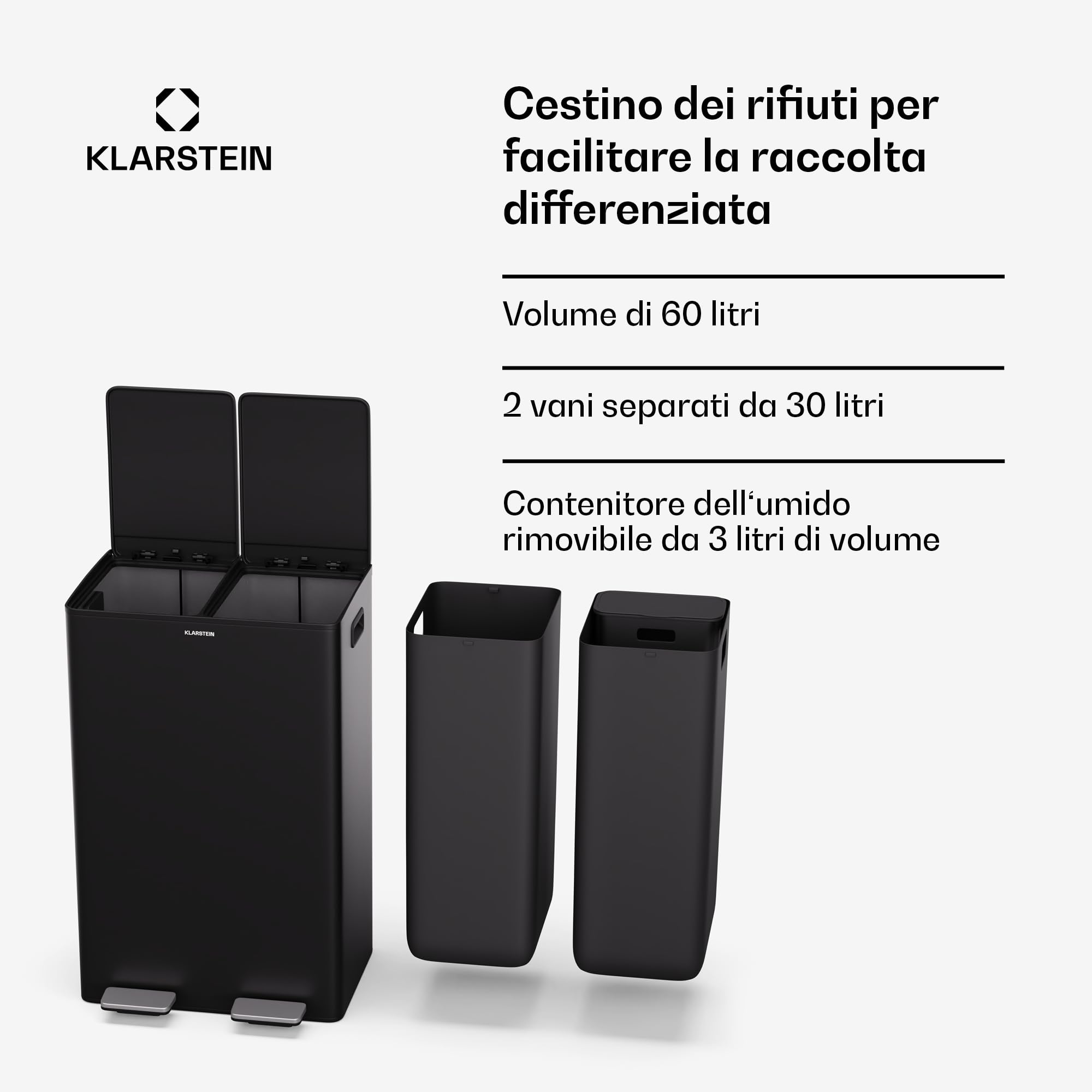 Pattumiera Klarstein Grama 60 Per Raccolta Differenziata - Design Retrò, 2x30L - Foto 8
