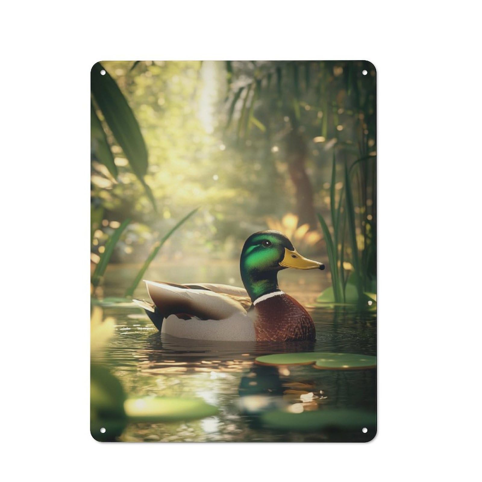 Junmoney Mallard Duck In Pond Vintage Metal Wall Sign 40X30cm For Café Or Restaurant, For Metal Sign Collectors, For Garage And Workshop Walls