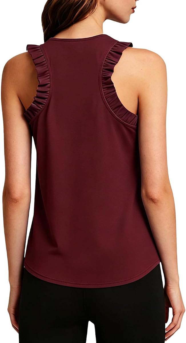 Camisetas sin mangas de entrenamiento para mujer, con volantes atléticos, espalda cruzada, cuello redondo, sin mangas, ligeras, informales, para correr, gimnasio
