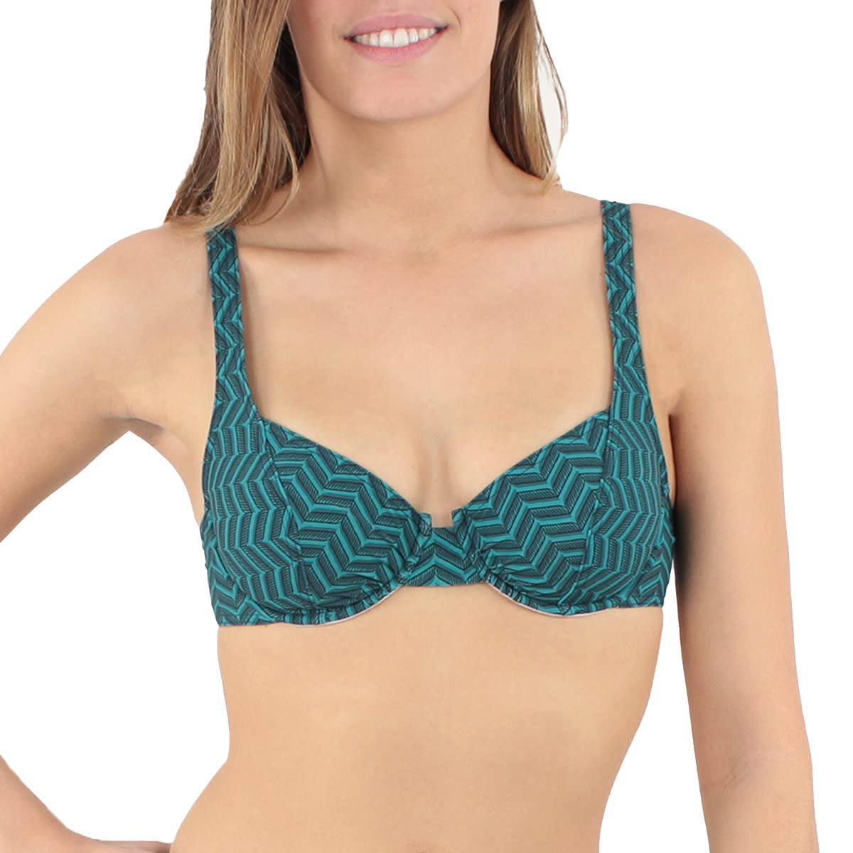 Janine Robin - Haut de Maillot de Bain à Armatures Lagune - Vert - Marque Française - Haute Qualité