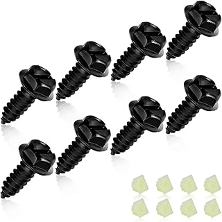 Universal License Plate Screws for Fastening License Plates, Nylon Screw Inserts, Frames and Covers on Cars and Trucks, 8pcs Black License Plate Screws