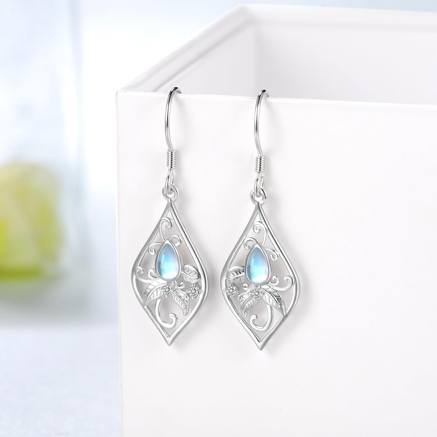 Moonstone Leaf Earrings Sterling Silver Leaf Dangle Drop Earrings Moonstone Jewelry Gifts for Women - Image 2