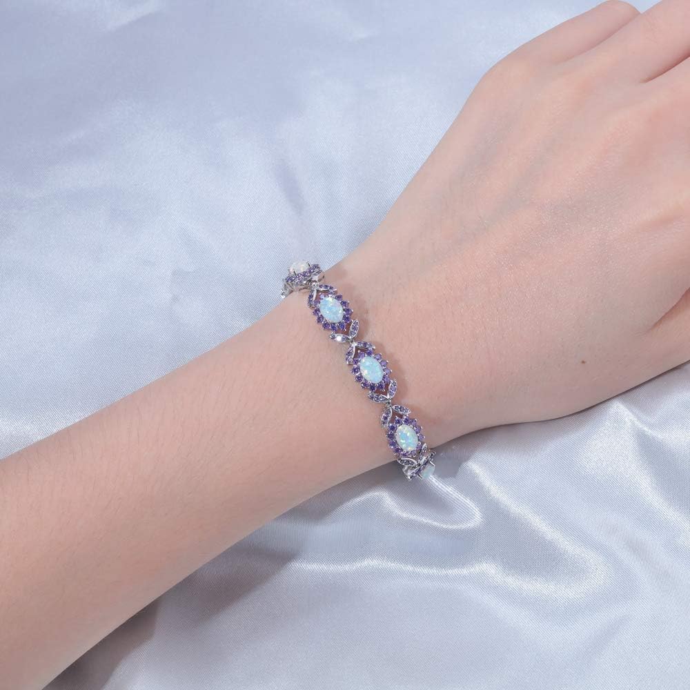 CiNily Fashion Sterling Silver or White Gold Plated Opal Bracelets for Bridal, Wedding, Prom, Party, Pageant, Evening Wear, Party Wear - Image 4