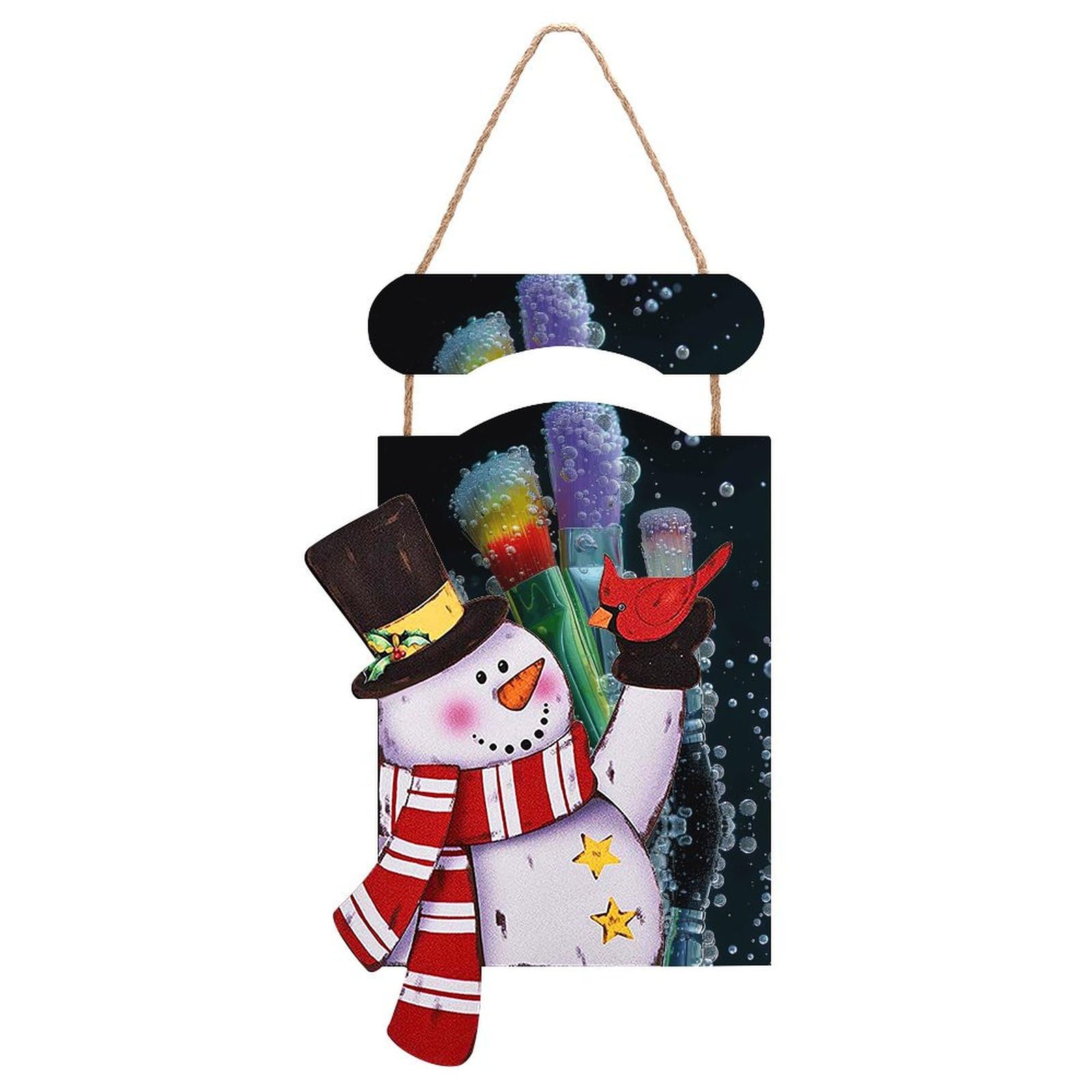 Peinture Noël en bois bonhomme de neige déco murale