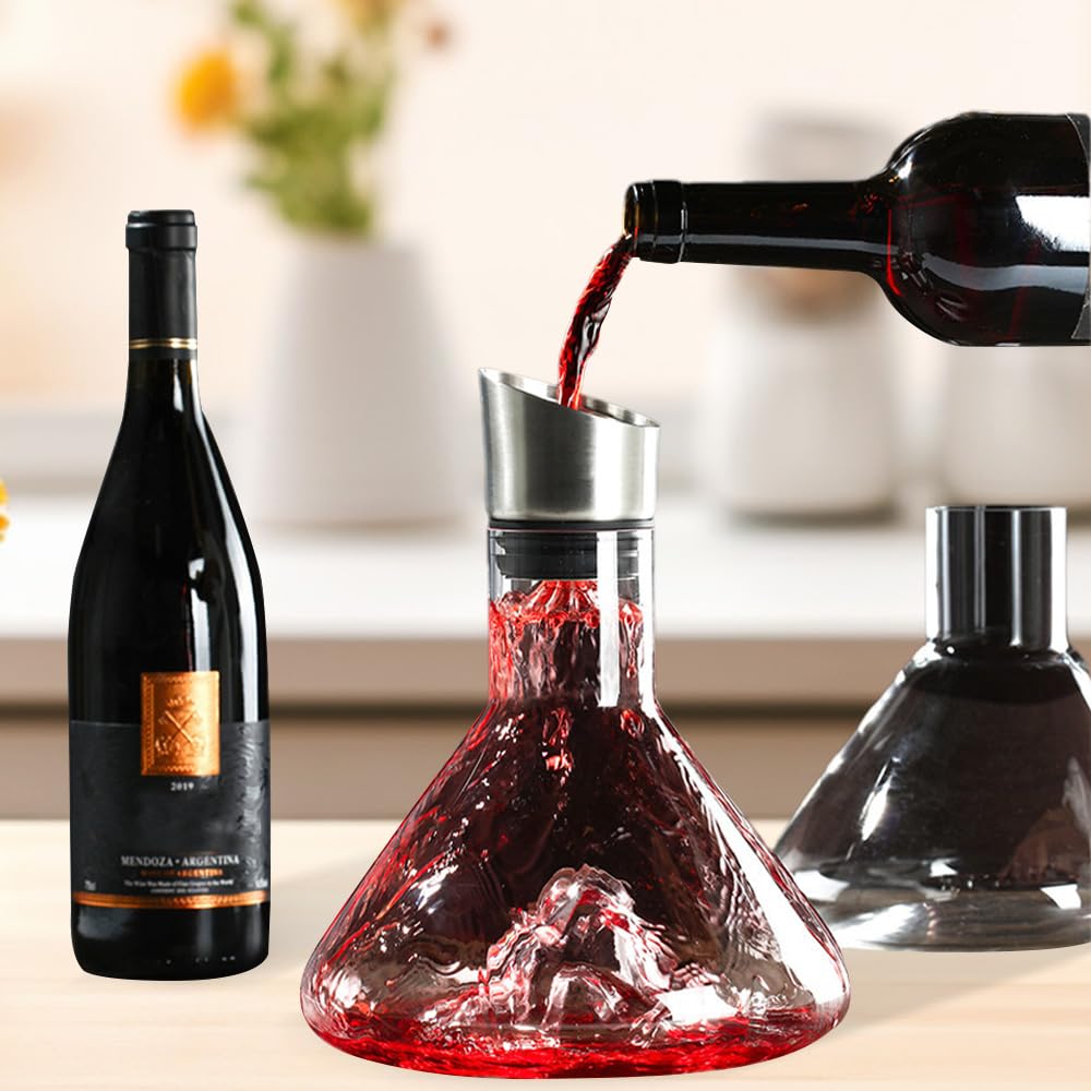 Décanteur à vin transparent de 1500 ml avec aérateur, décanteur de filtration, carafe à vin rouge avec distributeur intégré (cristal)