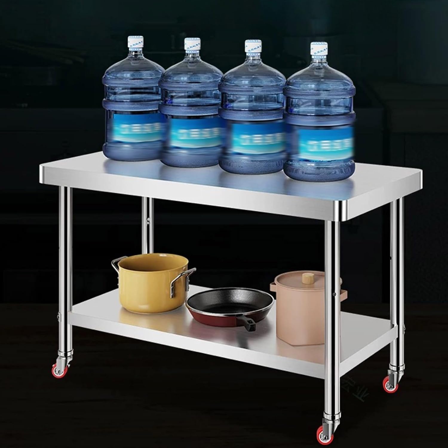 Stainless Steel Work Table, Kitchen Prep Table, Commercial Food Prep Worktable with Casters, Heavy Duty Prep Worktable, Metal Work Table for Restaurant, Home and Hotel(L70xW60cm/27.5x23.6in)