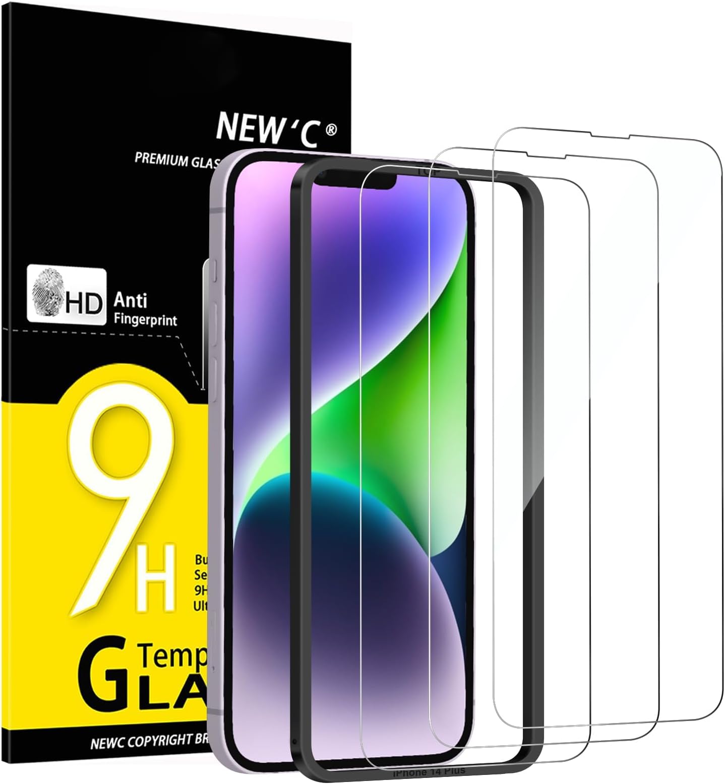 NEW'C 3 Pack Designed for iPhone 14 Plus, iPhone 13 Pro Max Screen Protector (6.7 inches), Enhanced Tempered Glass Protection with easy installation tool included,Case Friendly Ultra Resistant