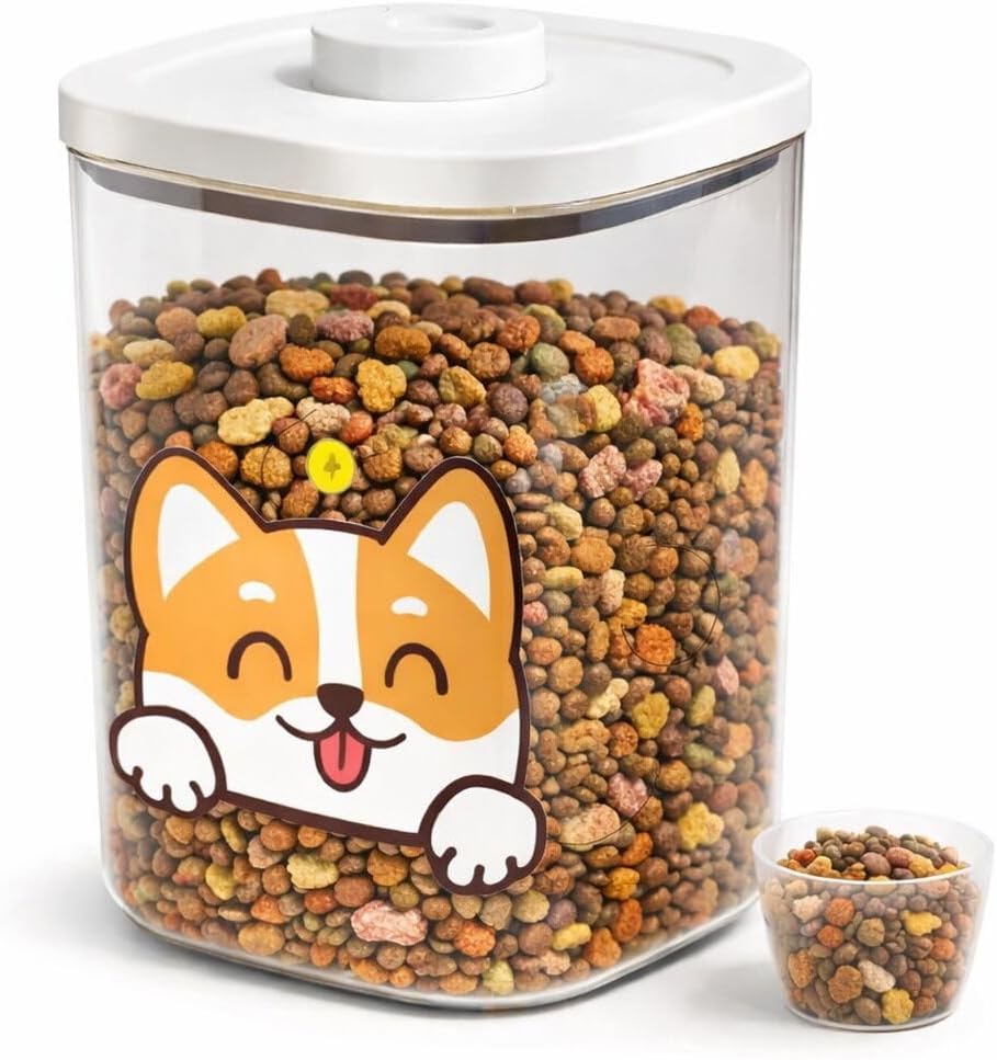 Cute Dog Airtight Food Storage Container 20 Lbs, Freshness Seal Food Storage Container, Multi-Purpose Dry Food Dispenser for Rice, Flour, Dog & Cat Food, Kitchen Pantry Organization