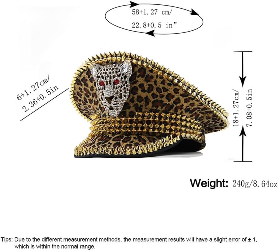 Music Festivals Adult Captain Hat with Rivet Studded Women Christmas Party Hat Prom Stage Performances Military Hat Gold