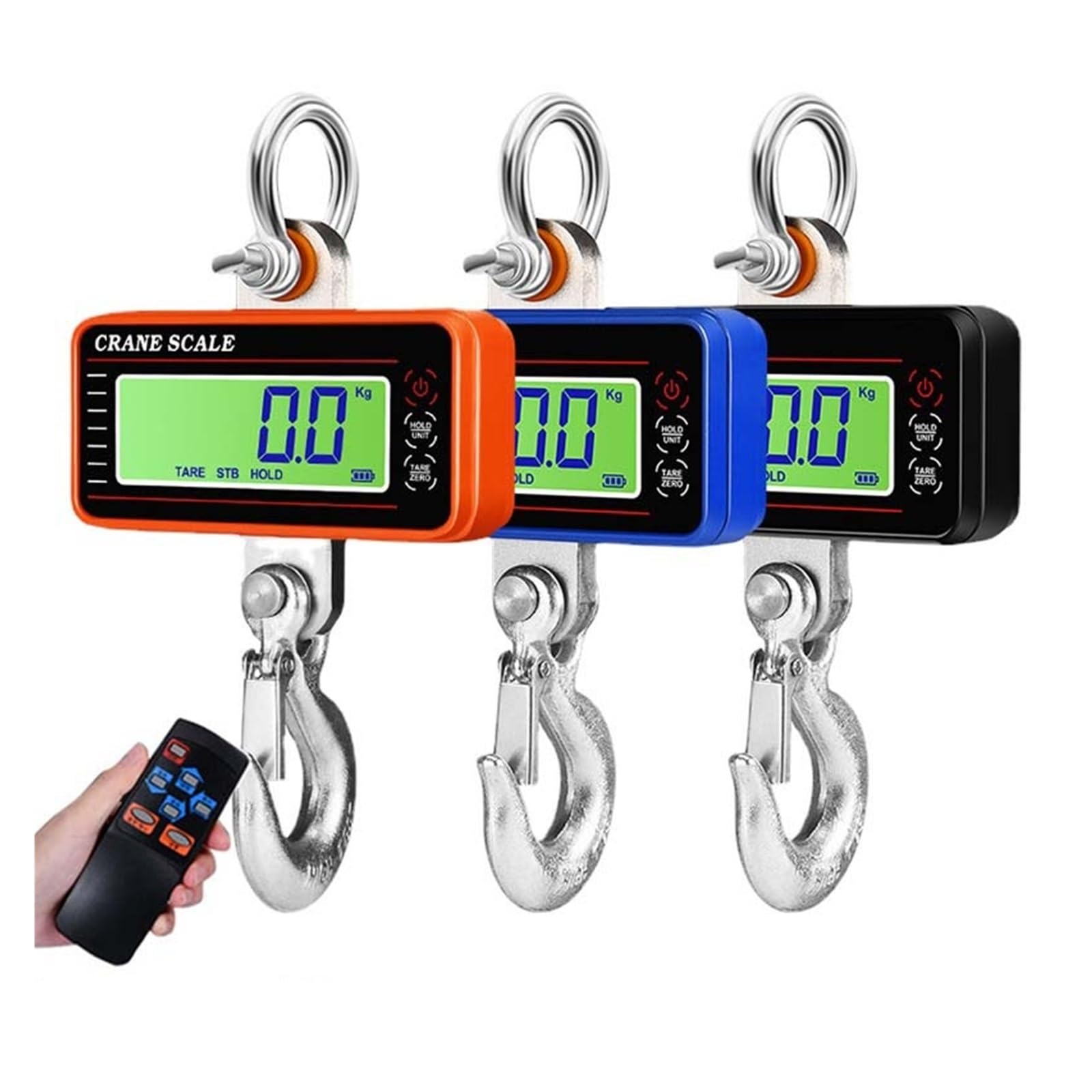 1500 kg/1000 kg/500 kg digitale Hängewaage mit 65 Fuß Fernbedienung, robuste Kranwaage, dimmbare LCD-Industrie-Hakenwaage Handwerker oder Arbeiter(LCD 500KG Blue)