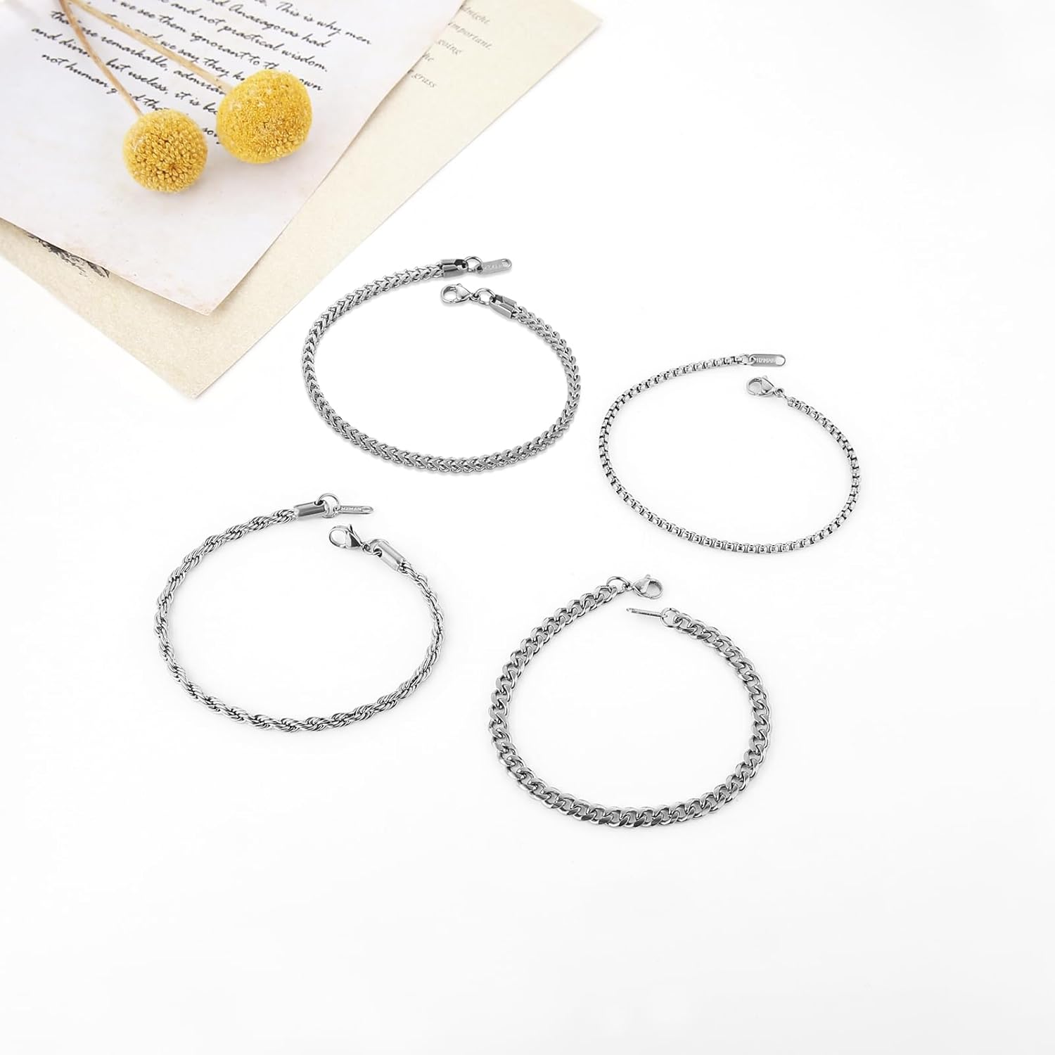 HZMAN 4 Pcs Silver Bracelet for Men,8.0 Inch Stainless Steel Link Bracelet - Image 5