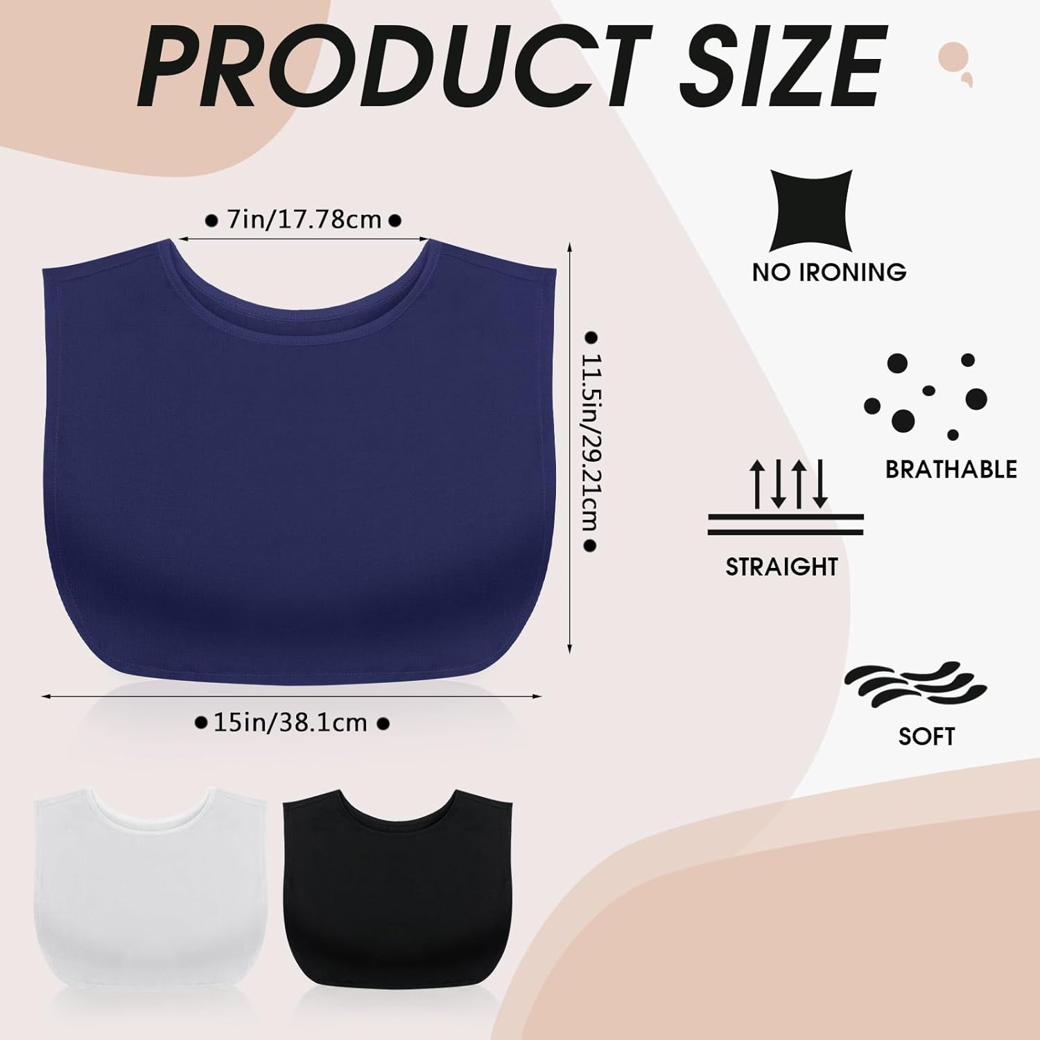 3 Pieces Fake Collars for Women Modesty Panels Crew Collar Neckline Cleavage Cover for Women Under Blouses Favors - Image 2