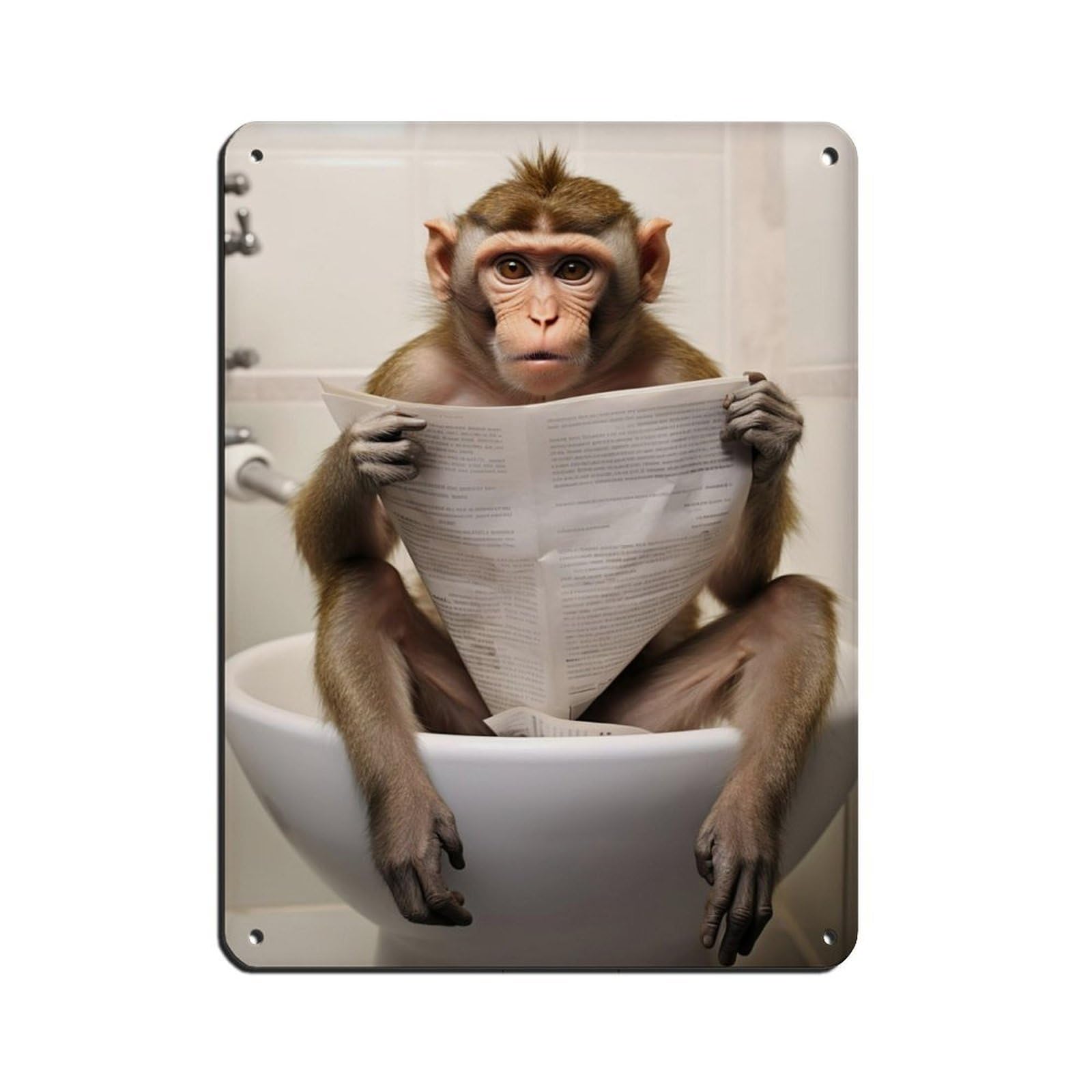 Macaque Monkey Sitting on The Toilet Reading A Newspaper (4) Retro Poster Metal Tin Sign Chic Art Retro Iron Painting Bar People Cave Cafe Family Garage Poster Wall Decoration 12x16inch(30x40cm)