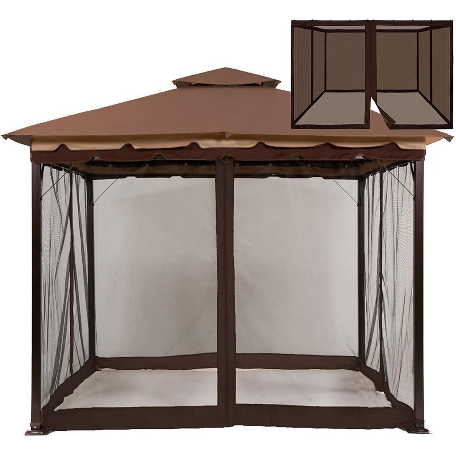 Zanzariera di Ricambio per Gazebo Con Cerniera，Marrone：360x360x220cm | Rete Di Ricambio per Gazebo, 4 Pareti Laterali Zanzariere da Esterno Giardino, Rete Anti-Moscerini per Patio