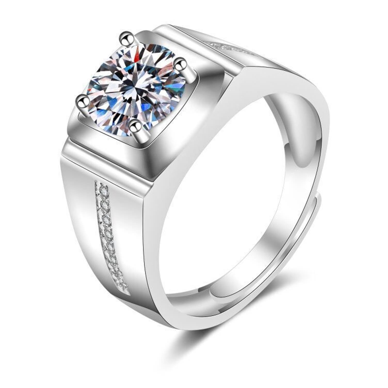Męska obrączka ślubna białe złoto pierścionki dla kobiet 18K diament laboratoryjny 4 zęby z cyrkonią rozmiar N 1/2 moda dla dziadka biżuteria ślubna