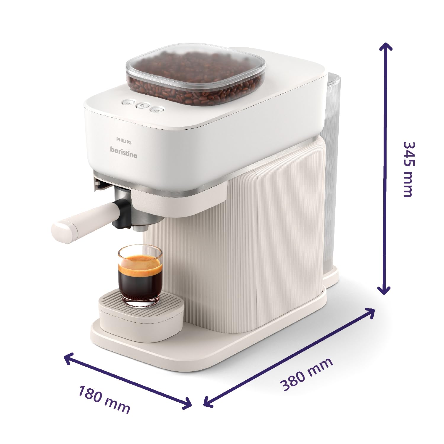 Philips Baristina Espressomaschine und Milchaufschäumer Paket –Automatisches Mahlen, Tampen & Brühen, 16 Bar, Kaffeemaschine mit Mahlwerk & Siebträger, leichte Reinigung, Naturweiß (BAR308/00)