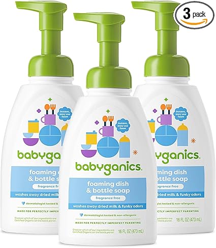 Babyganics Foaming Dish Soap, Pump Bottle, Fragrance Free, 16oz, 3 Pack