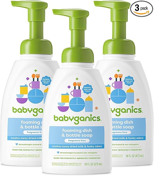 Babyganics Foaming Dish Soap, Pump Bottle, Fragrance Free, 16oz, 3 Pack