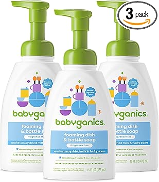 Babyganics Foaming Dish Soap, Pump Bottle, Fragrance Free, 16oz, 3 Pack