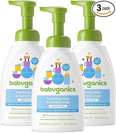 Babyganics Foaming Dish Soap, Pump Bottle, Fragrance Free, 16oz, 3 Pack