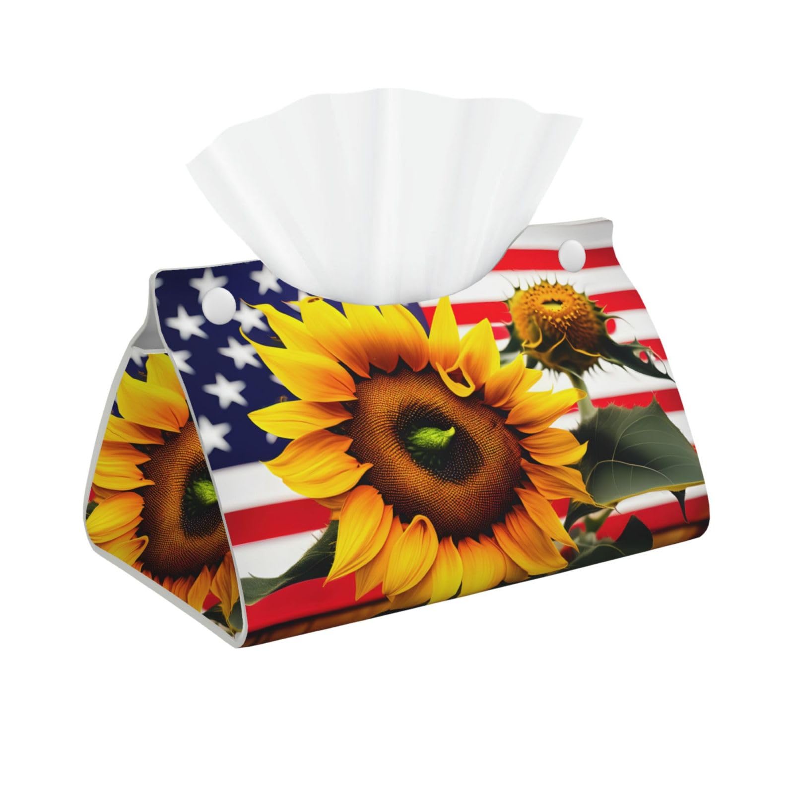 Sunflower And American Flag Print Long Tissue Box Cover Tissue Dispenser Box For Living Room, Office, Car, Bathroom