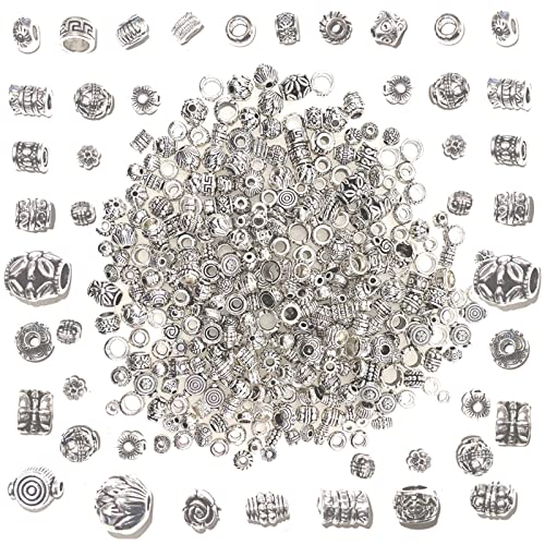 250g 400pcs Perles Intercalaires Argent Perles Intercalaires Bracelet Argent Antique Tibetains Perles d’Espacement Argentees Mixte pour Bijoux Creation...