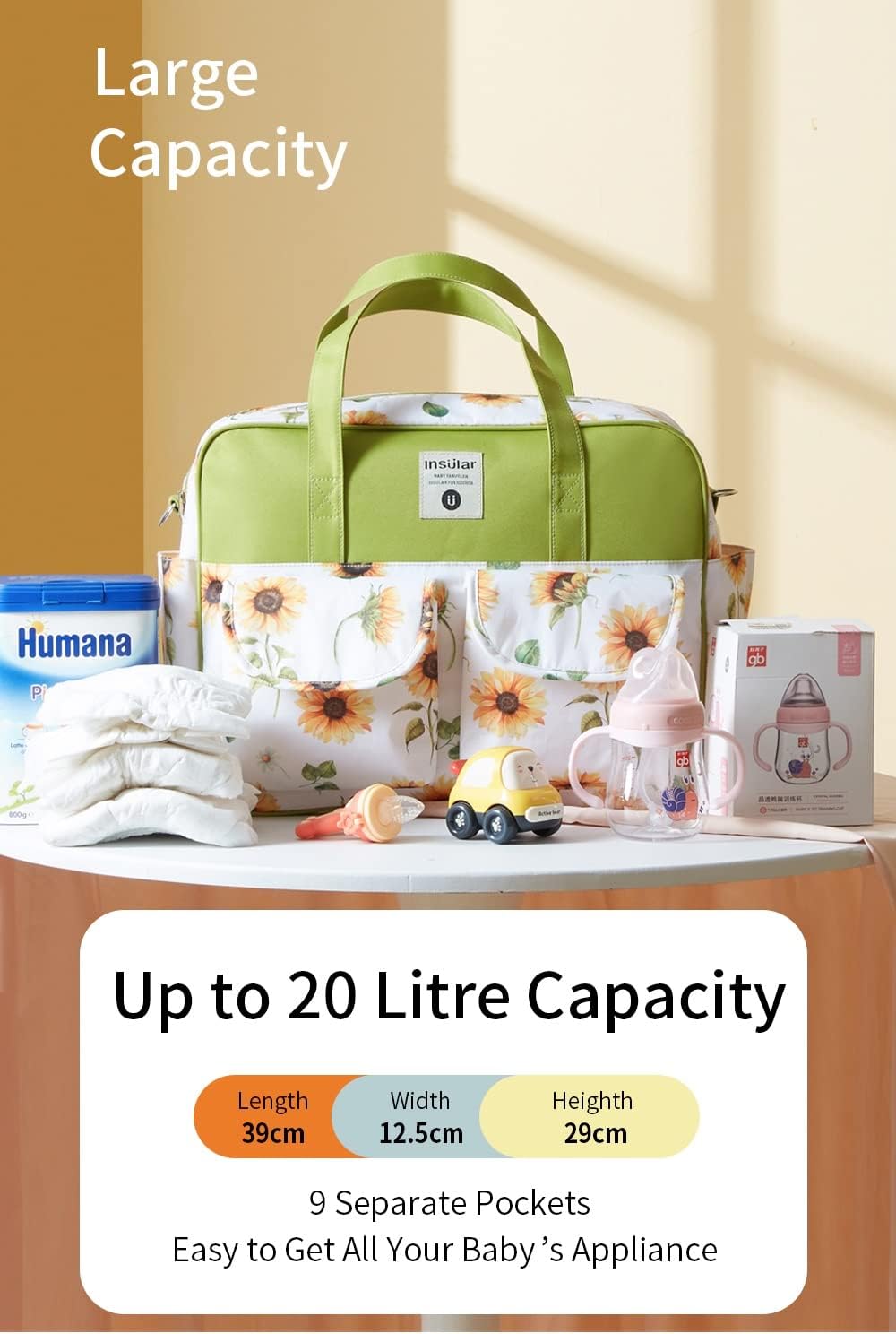 Kamay's Mummy Shoulder Bag Diaper Bag Chic Nappy Changing Bag Tote/Messenger Style Large with Changing Mat, Adjustable Straps