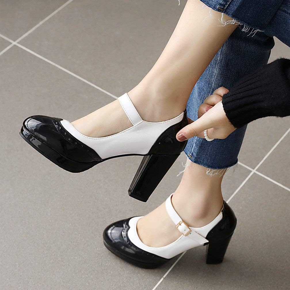 KOKOMOMO Womens Wingtip Mary Jane Oxford High Heels Ankle Strap Platform Vintage Pumps
