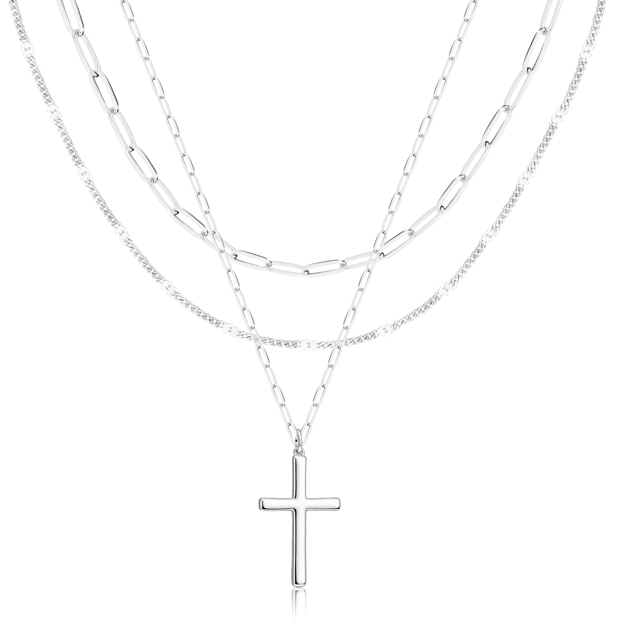 Poxtex Layered Gold Necklaces for Women, Stackable Dainty 14K Gold Silver Plated Trendy Simple Heart Diamond Cross Bow Circle Pendant Paperclip Choker Dot Chain Necklace,Jewelry Set Gifts for Women