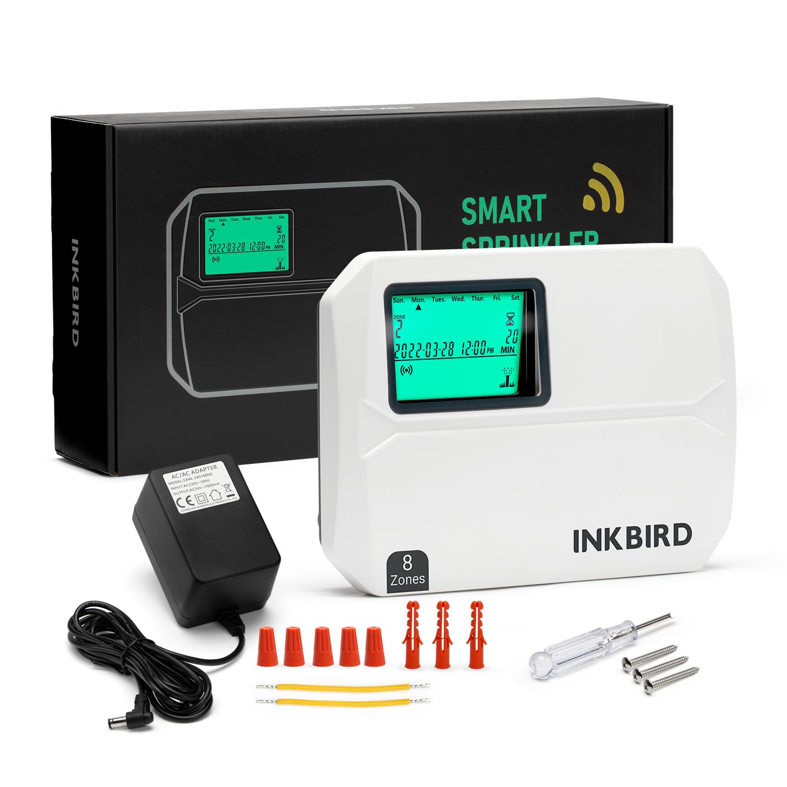Inkbird IIC-800 Programador Riego WiFi 8 Zonas,controlador de Riego Automatico, Memoria Incorporada No Volátil,Manual y Automático Soporte,Bypass de Lluvia,Compatible Actualizaciones OTA