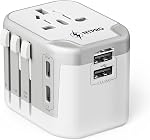 Universal Travel Adapter, All in One Wall Charger with High Capacity 10A and 2.4A 3xUSB, 3.0A Type-C, European Adapter, Worldwide AC Outlet Plugs for UK, EU, AU & Asia