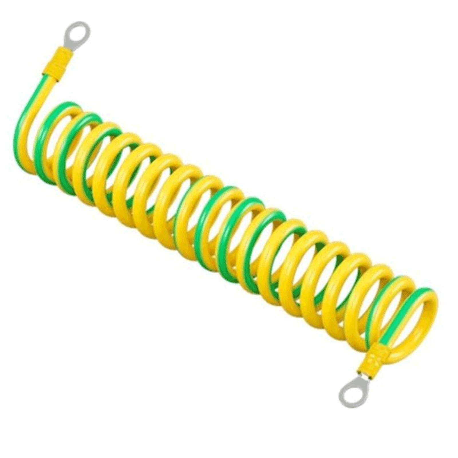 PULaif Spring Spiral Cable, 9AWG 6mm2 1 Core PU Spring Ground Copper Wire Yellow Green Retractable 0.3-0.75 Meters(Stretch 0.75 Meters)