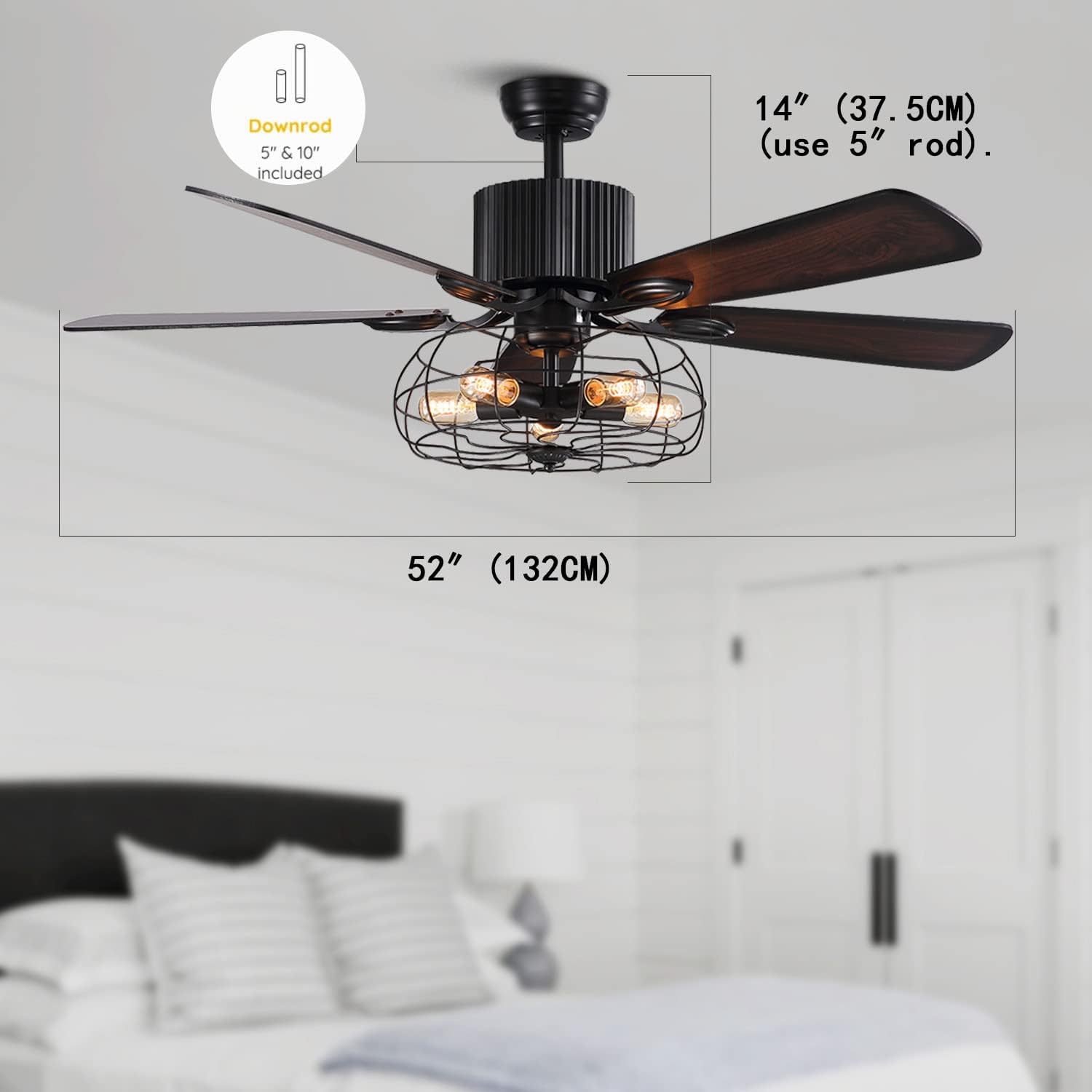 🔥 7PMBEANE Industrial Ceiling Fan with Light Vintage Cage Pendant Light with 5 Wooden Blades Remote Control for Dining Room 52 Inch Holiday Deals 🛒 7PMBEANE Industrial Ceiling Fan with Light Vintage Cage Pendant Light with 5 Wooden Blades Remote Control for Dining Room 52 Inch