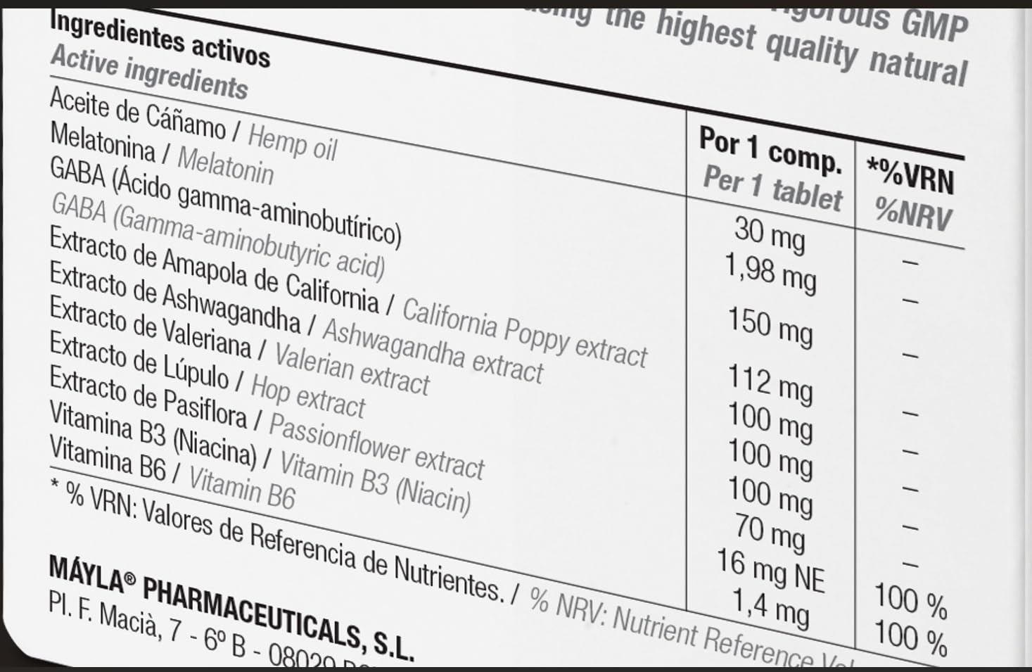 Aceite de Semillas de Cáñamo + Melatonina + Valeriana + Pasiflora + Lúpulo + Amapola de California + Ashwagandha + Vitamina B3 y B6 | 30 Comprimidos | Relajación y Sueño | 1 Toma al Día