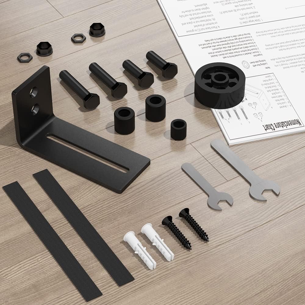 SKYSEN 2 Pack Barn Door Floor Guide Wall Mount Stay Roller,8 Setup Options, Flush Bottom,Black Powder Coated,Felt Strip, Countersunk Holes for Barn Door(706-2 Pack)