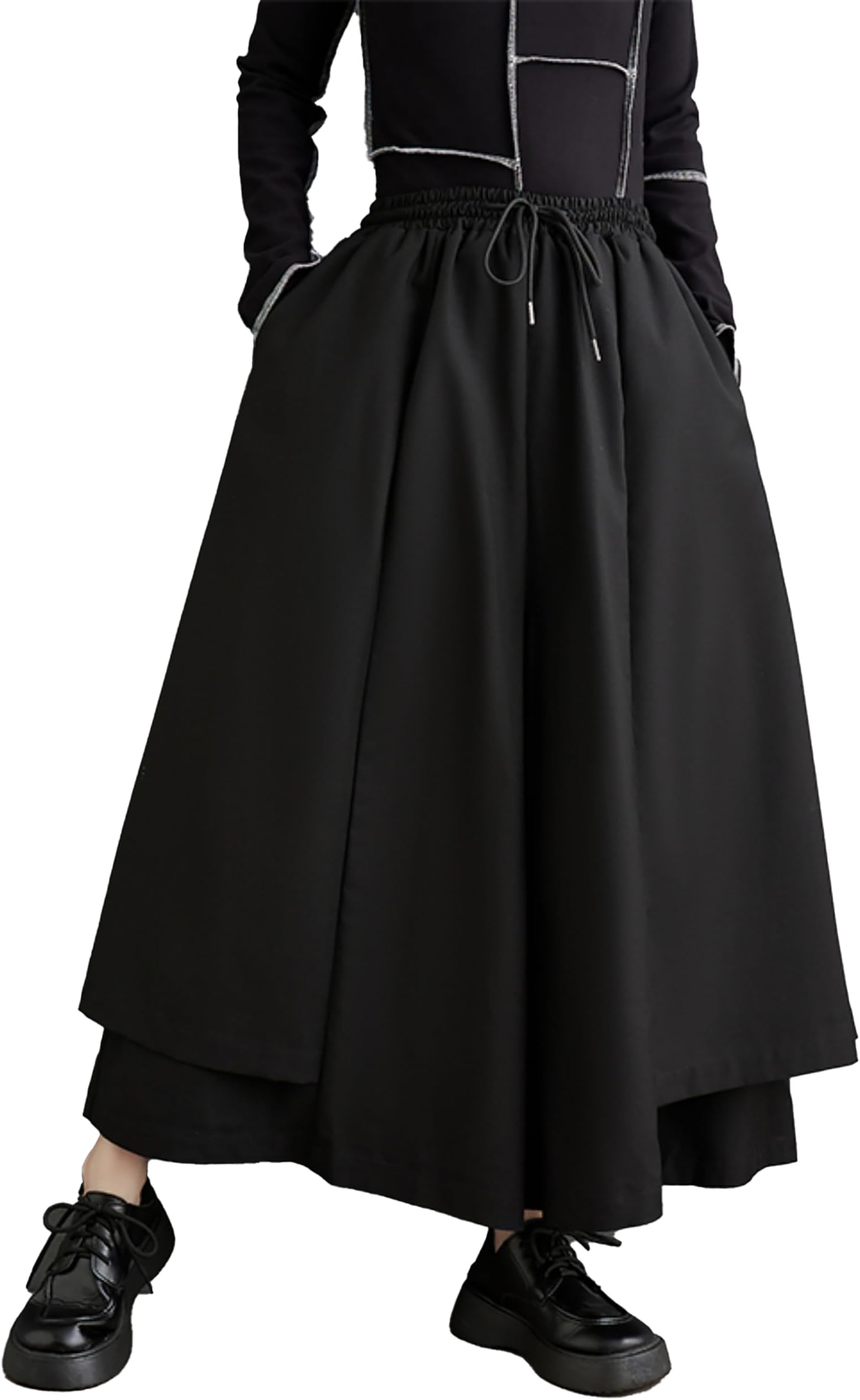 Women's Oversized Irregular Drop Crotch Wide Leg Hakama Drawstring Harem Pants GZ163