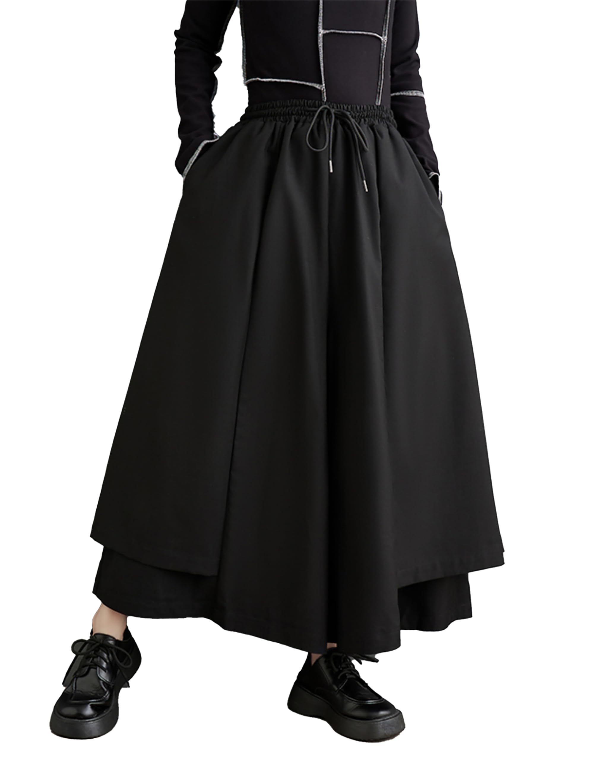 ellazhu Womens Oversized Irregular Drop Crotch Wide Leg Hakama Drawstring Harem Pants GZ163