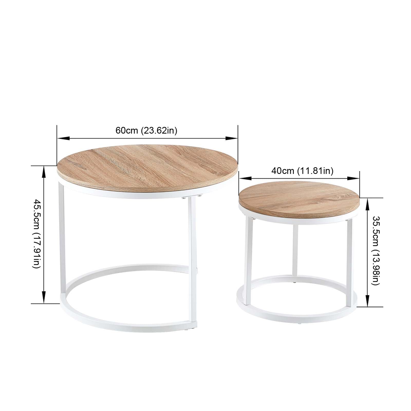 buybyroom 2er-Set verschachtelbare Couchtische im skandinavischen Stil - Runde Wohnzimmertische - 60 x 45 cm und 40 x 35 cm - Eichen-Optik