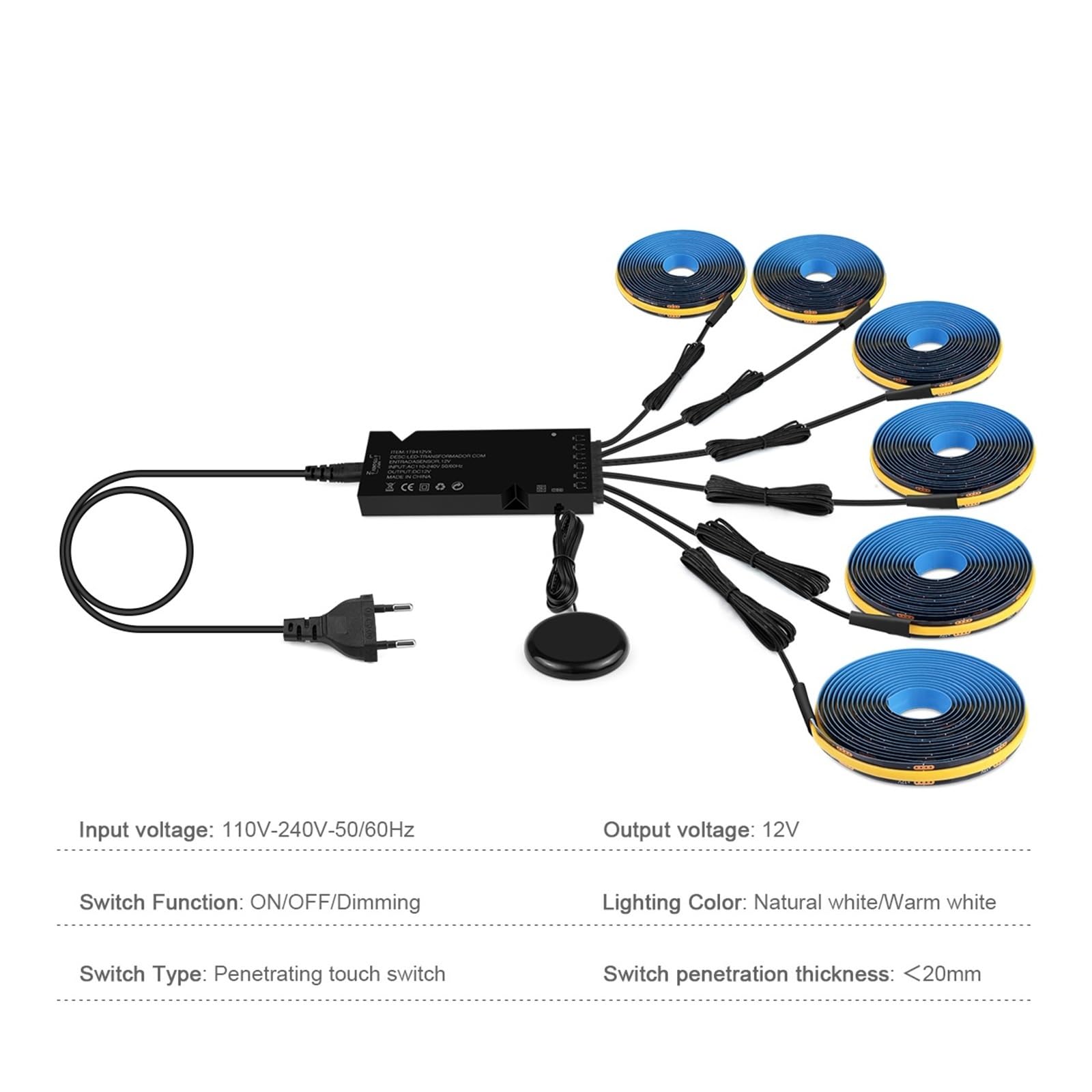 Smart Through Wood Touch Sensor COB LED Strip Black PCB Wbudowana szafka TV Podświetlenie ściany Podłączenie równoległe Lampy 1-3M 1-6 szt. (naturalna biel, 3 szt. czarna taśma LED 3M KIT_EU POWER