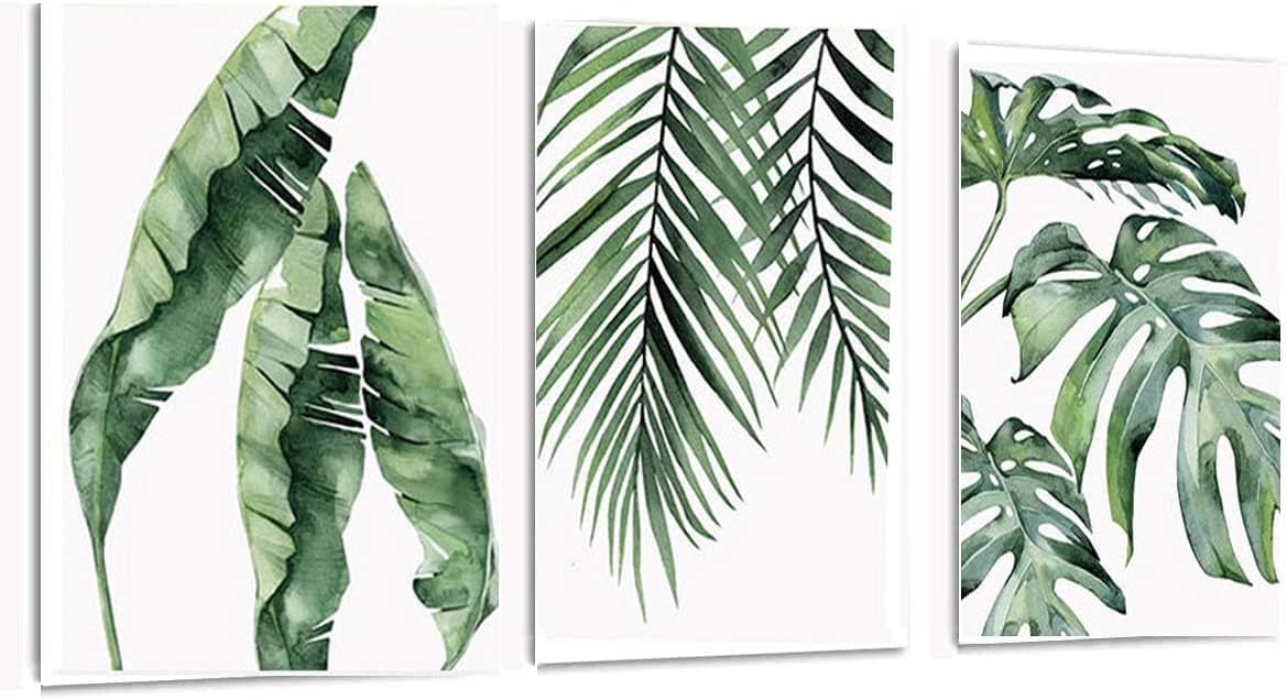 Green Plant Decor Unframed Canvas Wall Art Monstera Plant Picture Wall Art Watercolor Painting Bedroom Wall Decor Bathroom Wall Art Green Leaf Wall Art Plant Painting Plant Wall Art 12x16 Inches