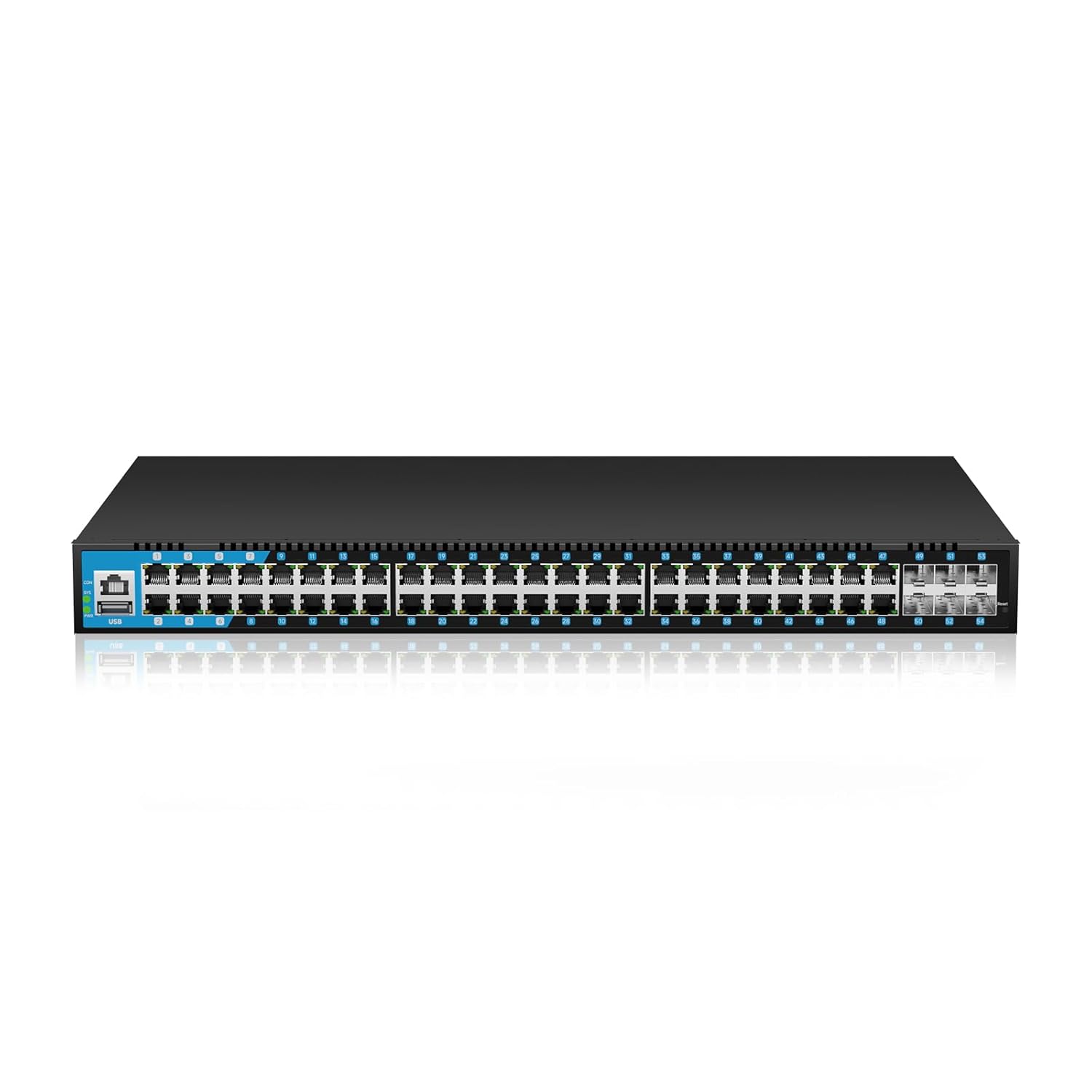 Smart Switch 48 Ports Gigabit PoE Ethernet – Manageable, 48 X PoE+ to 400W, 6 X 10Gbit SFP Slots, Desk/Rack, Rugged Material